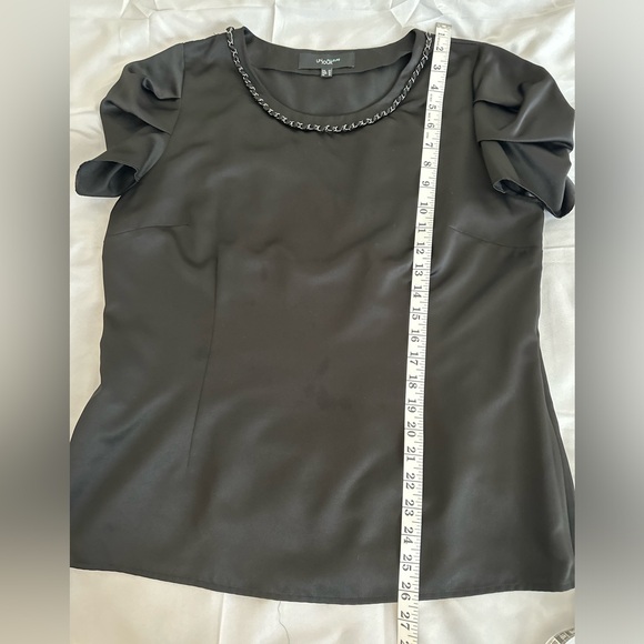 Un jour ailleurs Sz 12 Black Puff Short SleeveTop Beaded Cartier Neck. NWOT. - Picture 7 of 7